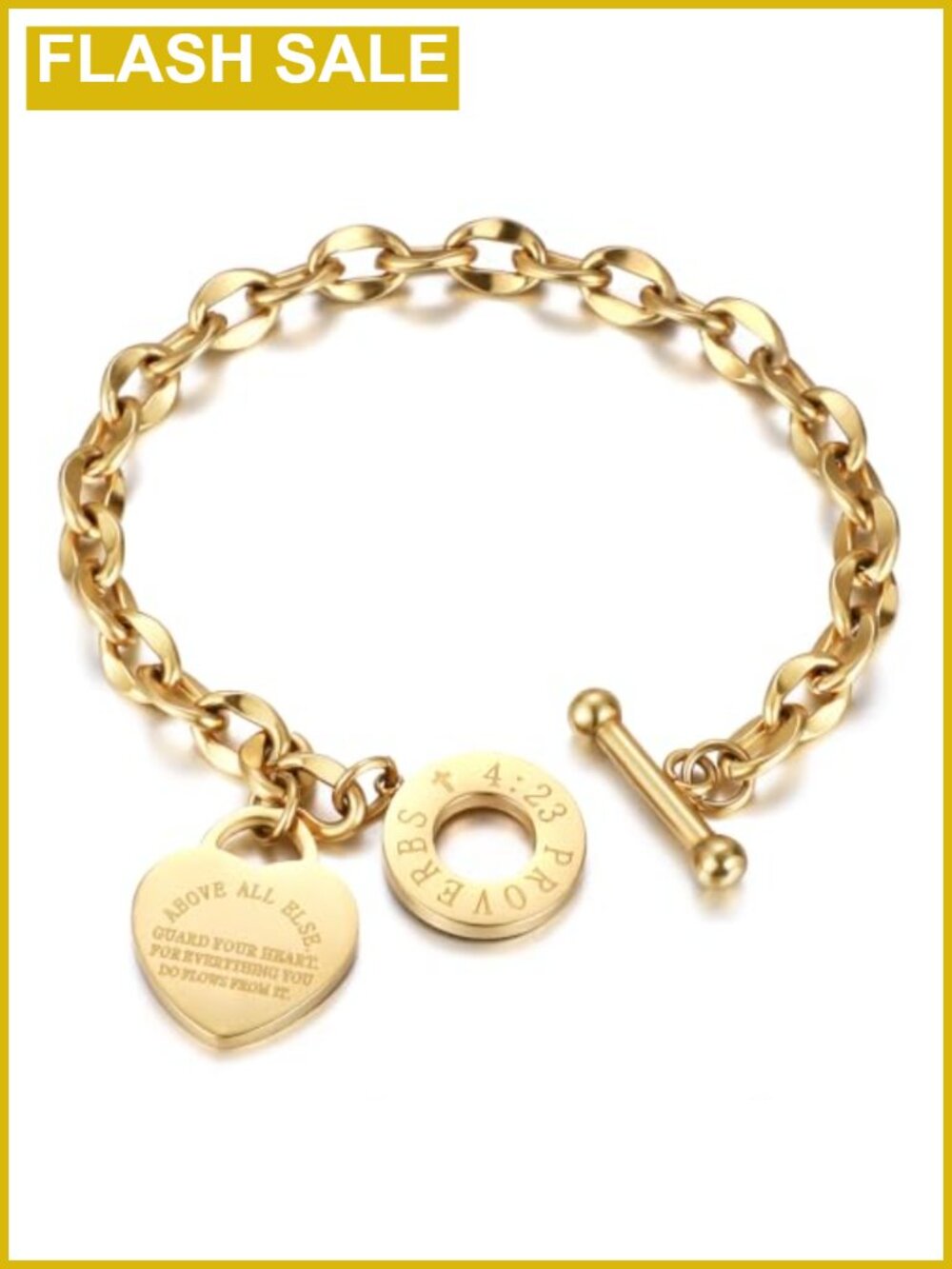 Stainless Steel Heart Charm Bracelet with Toggle Clasp